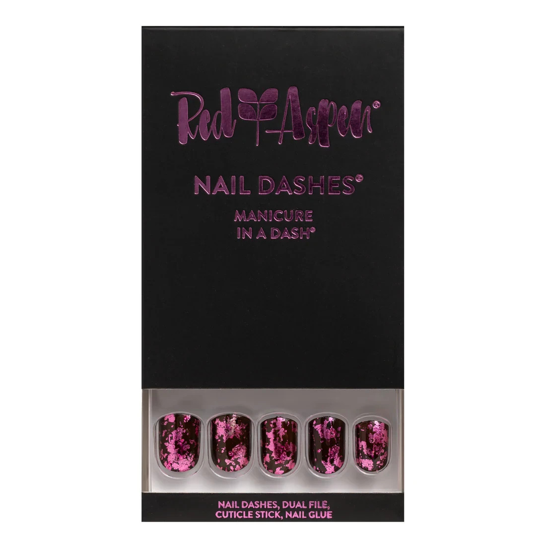 Red ASpen Press On Nails- Birthday Behavior, Bryton- Short Square Black Pink