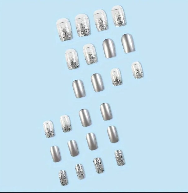 Solid Color Glitter Is Gorgeous Press-Glue On Nails Reusable 24 Each New
