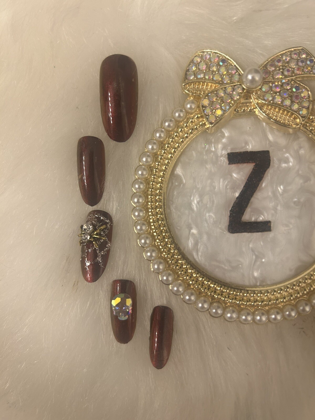 Z NAILZ Set Of Halloween/Gothic Dark Red Chrome Long Coffin Press On Nails