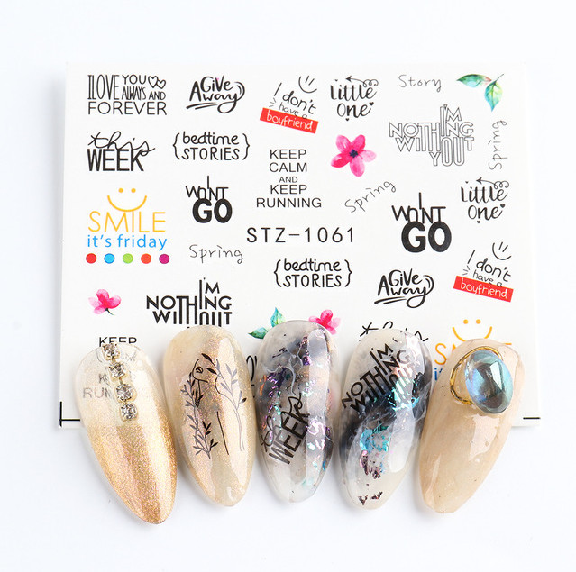 16 Sheets Nail Art Stickers Waterproof Decal Love Words Letters Heart Snake NS8