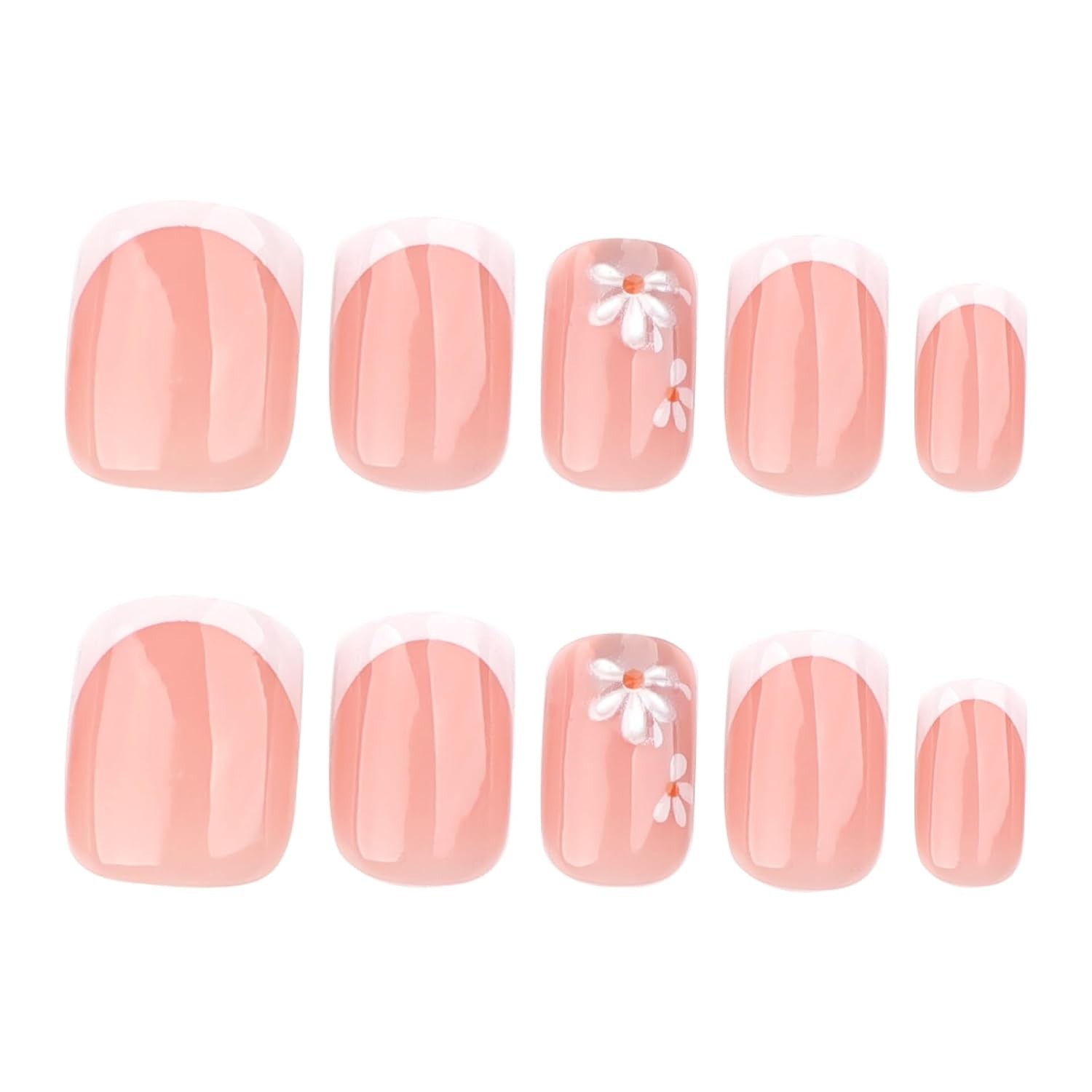 French Nude Press On Nails Short Square, Summer Fake Nails with White French …