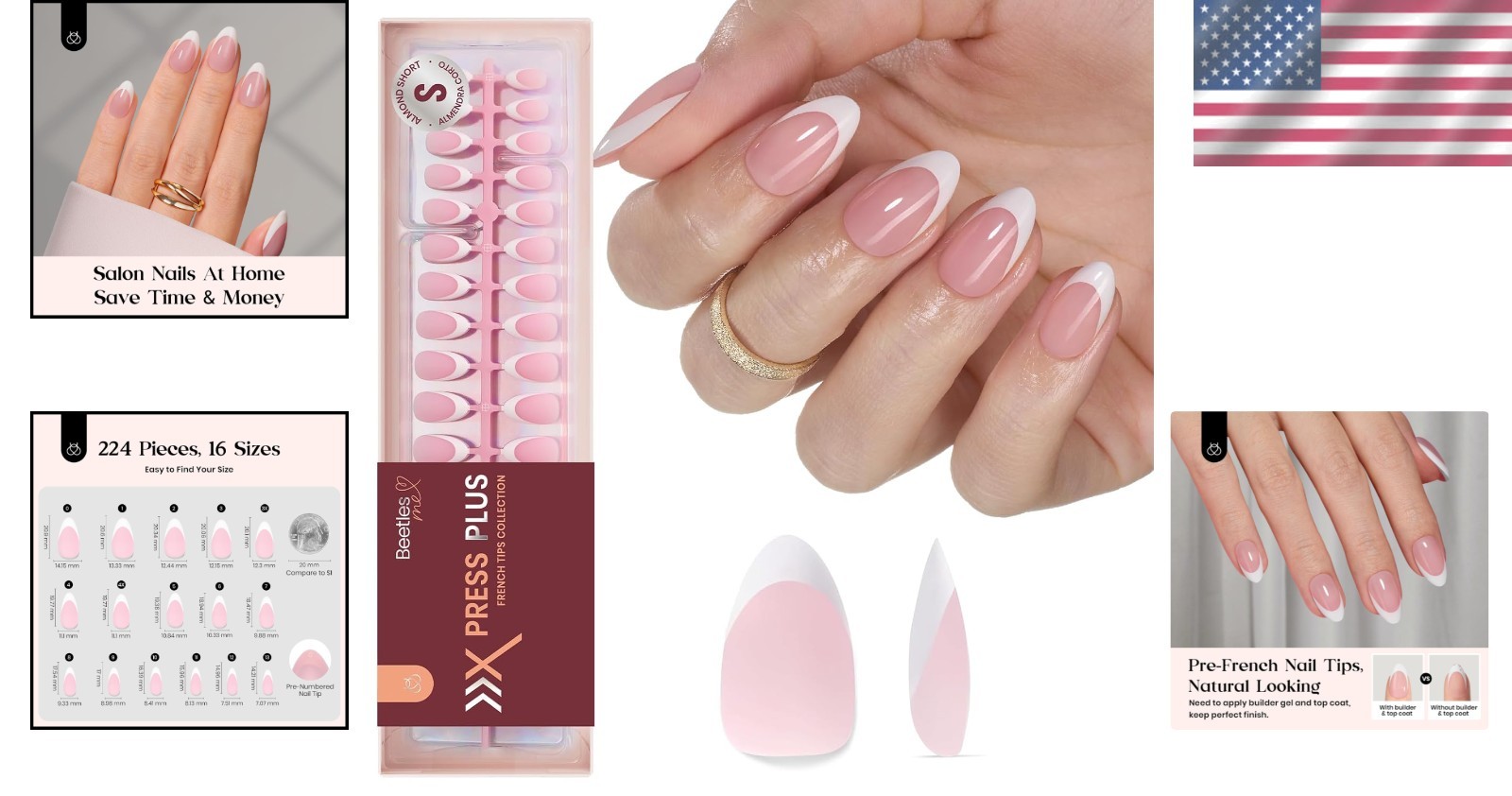 Salon Quality 224 Pcs Pink French Tip Fake Nails – Soft Gel for Every Occasion
