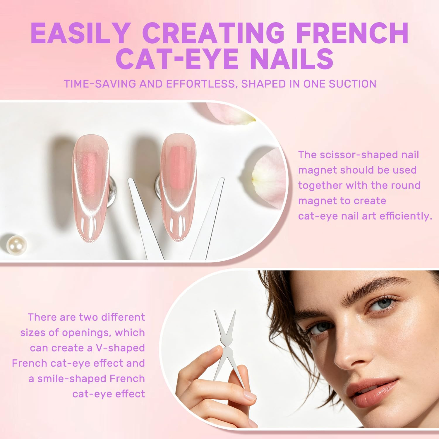 Cat Eye Magnet, Cateye Gel Nail Magnet Tools for French Tips Hole Bunny Heart Ra