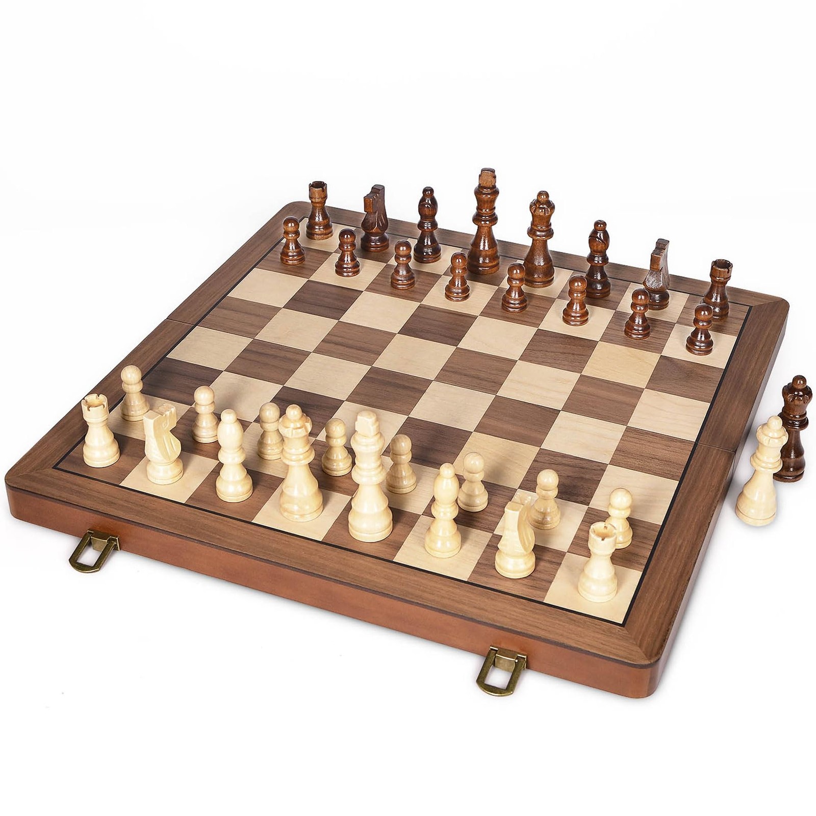 ELONGDI 15″ Wooden Chess Set with Magnetic 15.4 x x 0.95 inches, Walnut