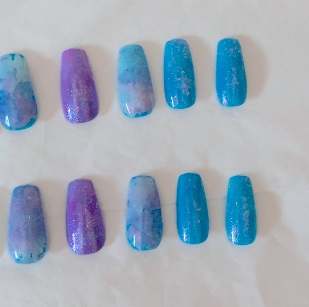 Handmade Custom Purple & Blue Press-On Nails