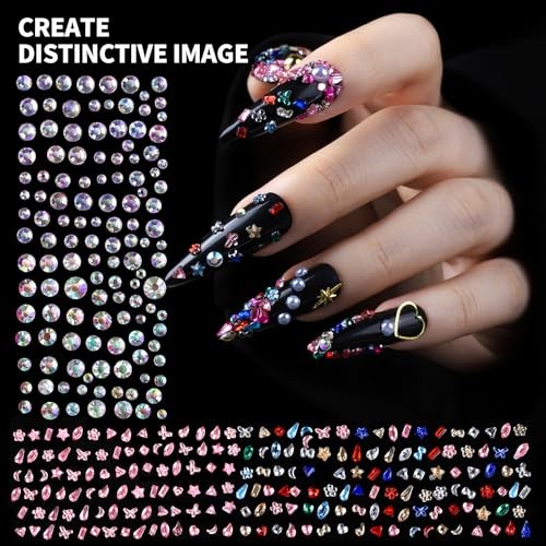 FAMDAMEI 24 Grid Nail Charms, white pink flower/colorful bow/sequin/clear pearl