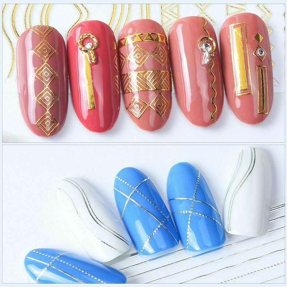Nail Art Stickers Decals Rose Gold Lace Abstract Lines French Line Manicure NS33