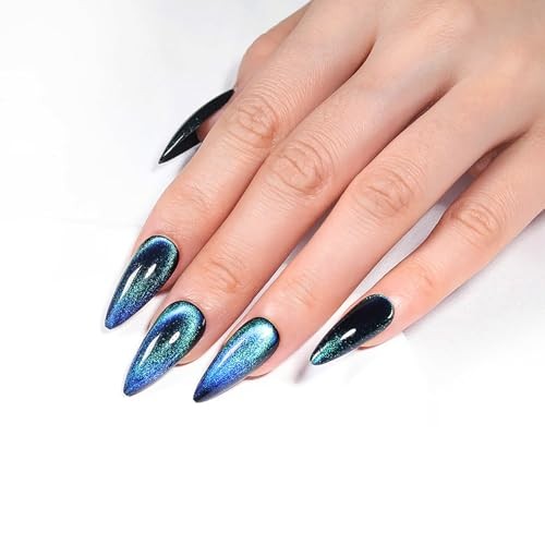 Stiletto Press on Nails – Deep Space Blue Long Fake Nails – Velvet Effect
