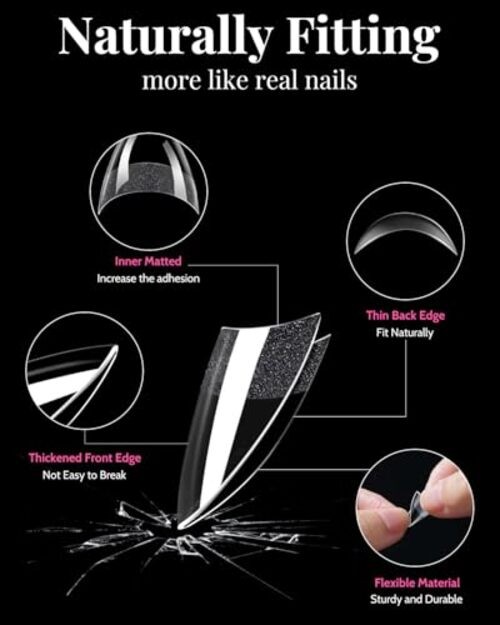 480 Pcs Extra Short Almond Nail Tips, Half Extra Short Almond Square Nails