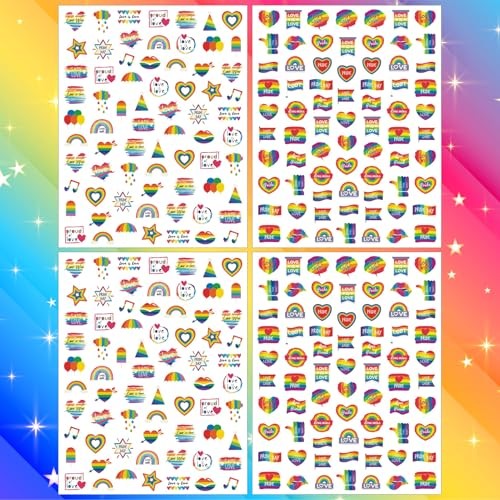 4 Sheets Pride Nail Art Stickers for Women & Man LGBTQ+ Rainbow Nail Art Decals