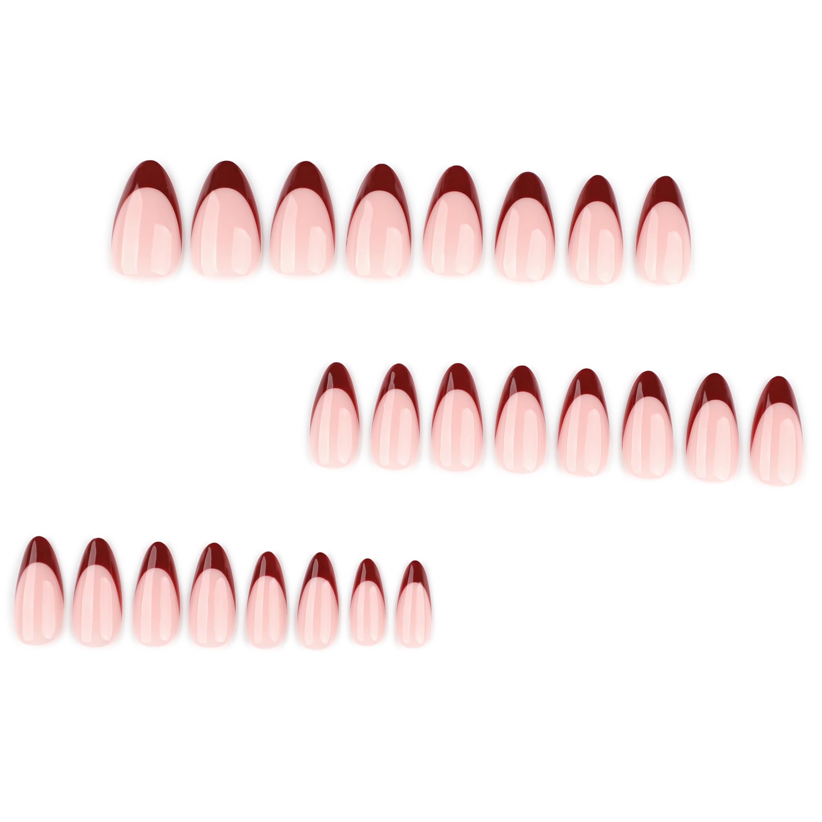Red Nails Press on Almond Medium Fake Nails Burgundy French Tip Glue on Desig…