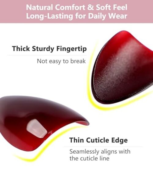 Press on Nails Short Burgundy Almond False Tips Glossy Burgundy – Almond