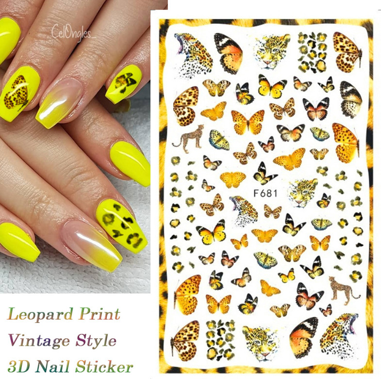 3D Nail Stickers Decals Butterfly Rose Love Flower Cheetah Print Decoration NH20