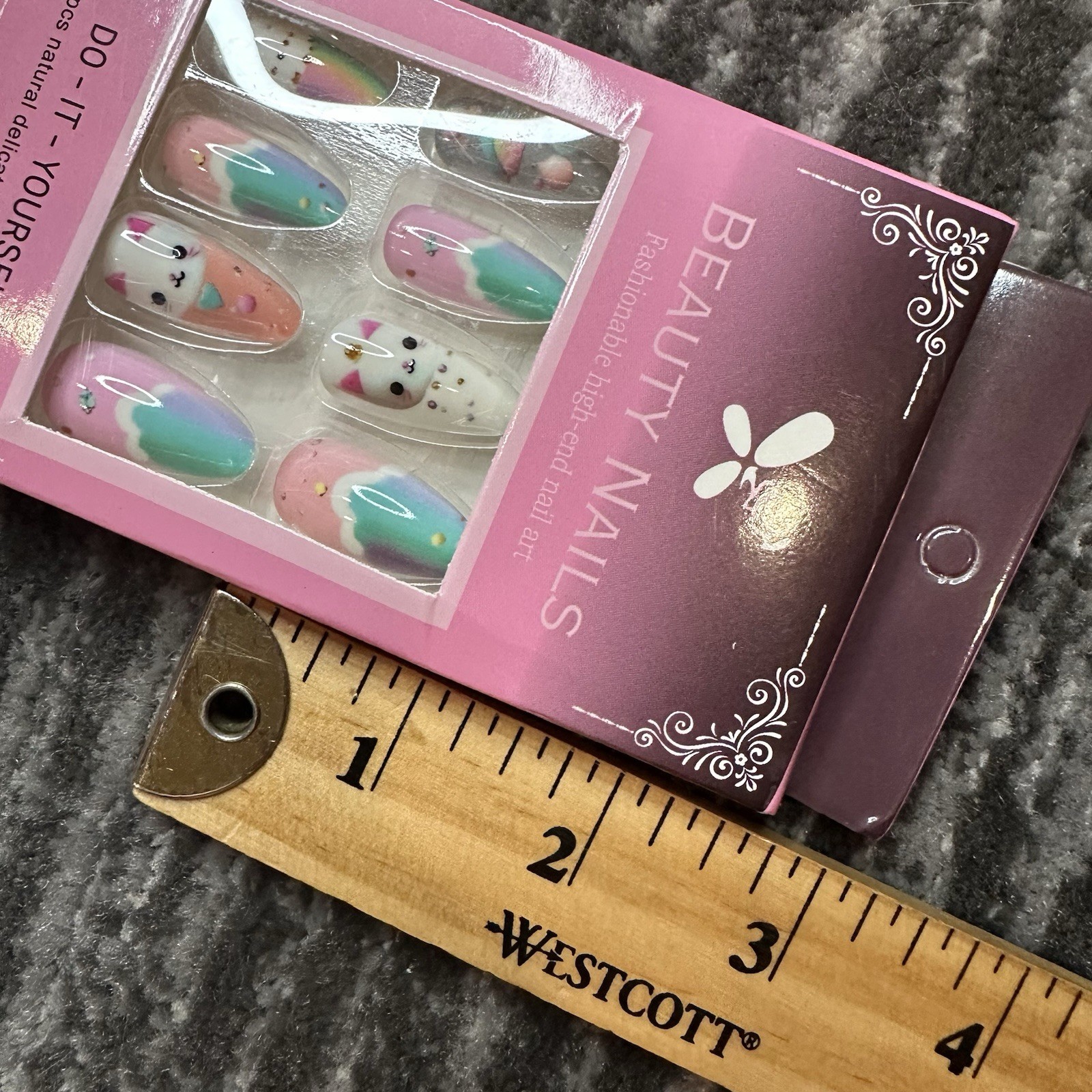False Nails Cat Nail Pink Faux Nails Pack of 24 Long Pointed Cat Lady Gift New