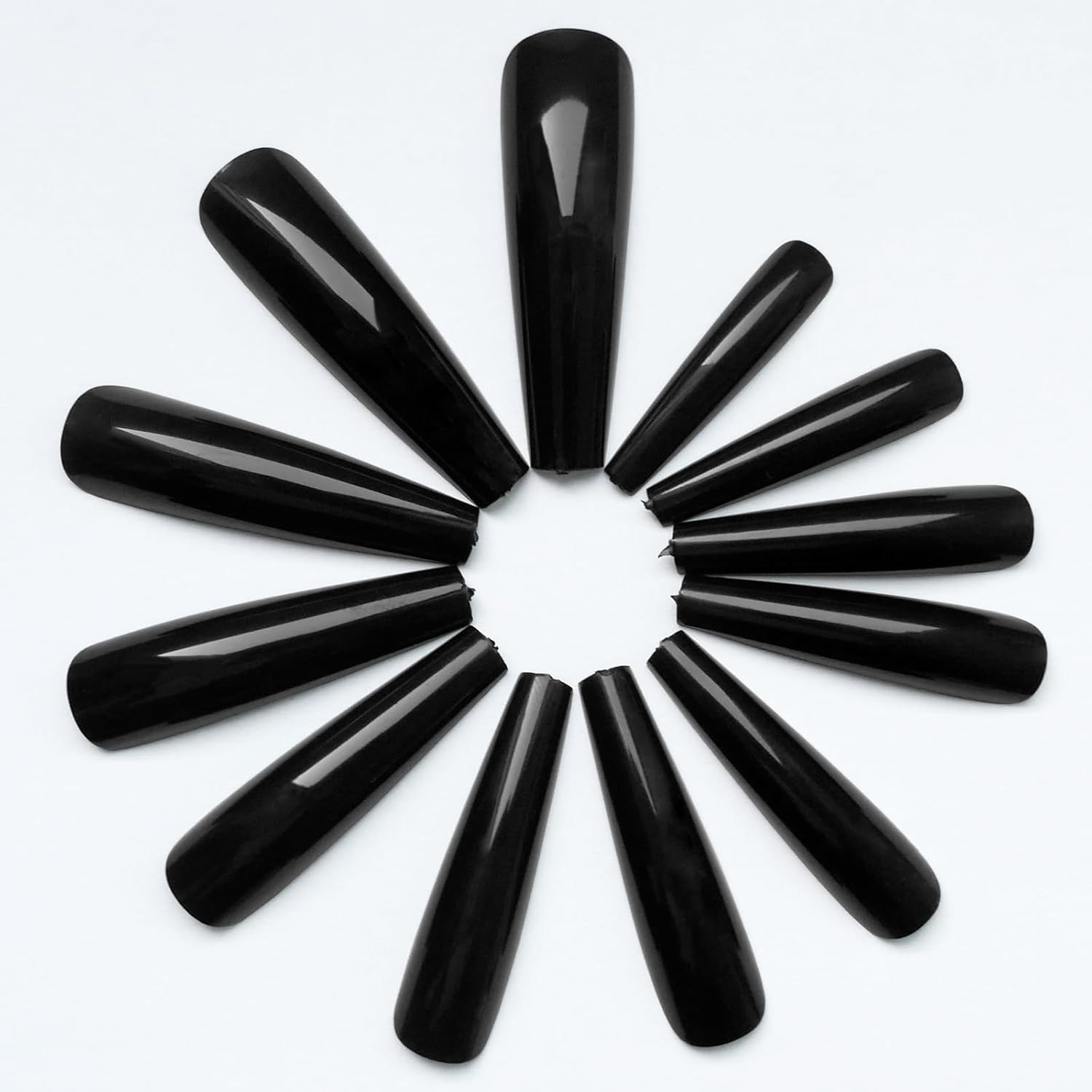 XXXL Extra Long Press on Nails Coffin Glossy Black Fake Nails Full Cover