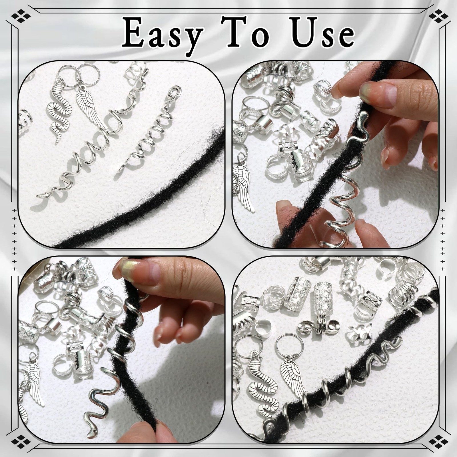 122PCS Silver Hair Jewelry Snake Loc Charms Braids Clips Multi Style Hair Cuf…