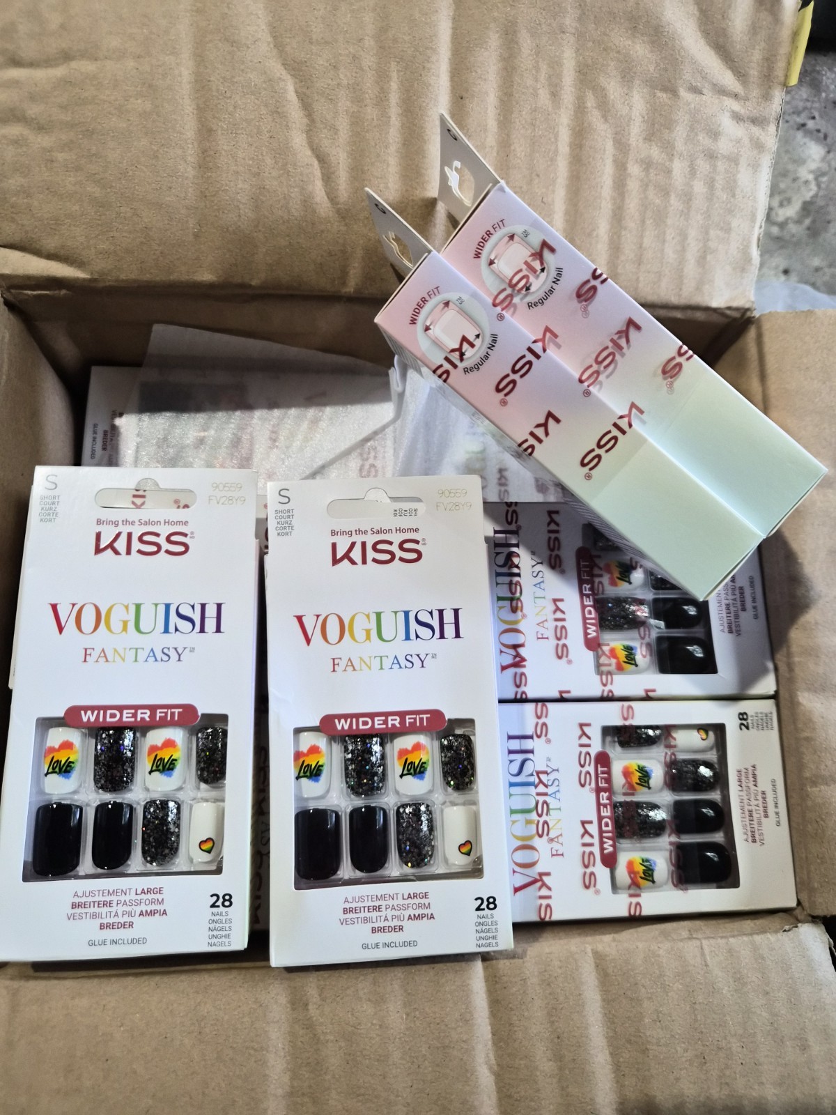 4 Boxes KISS Press On Nails New WIDE FIT Voguish Fantasy Short Sq 28pc/Box