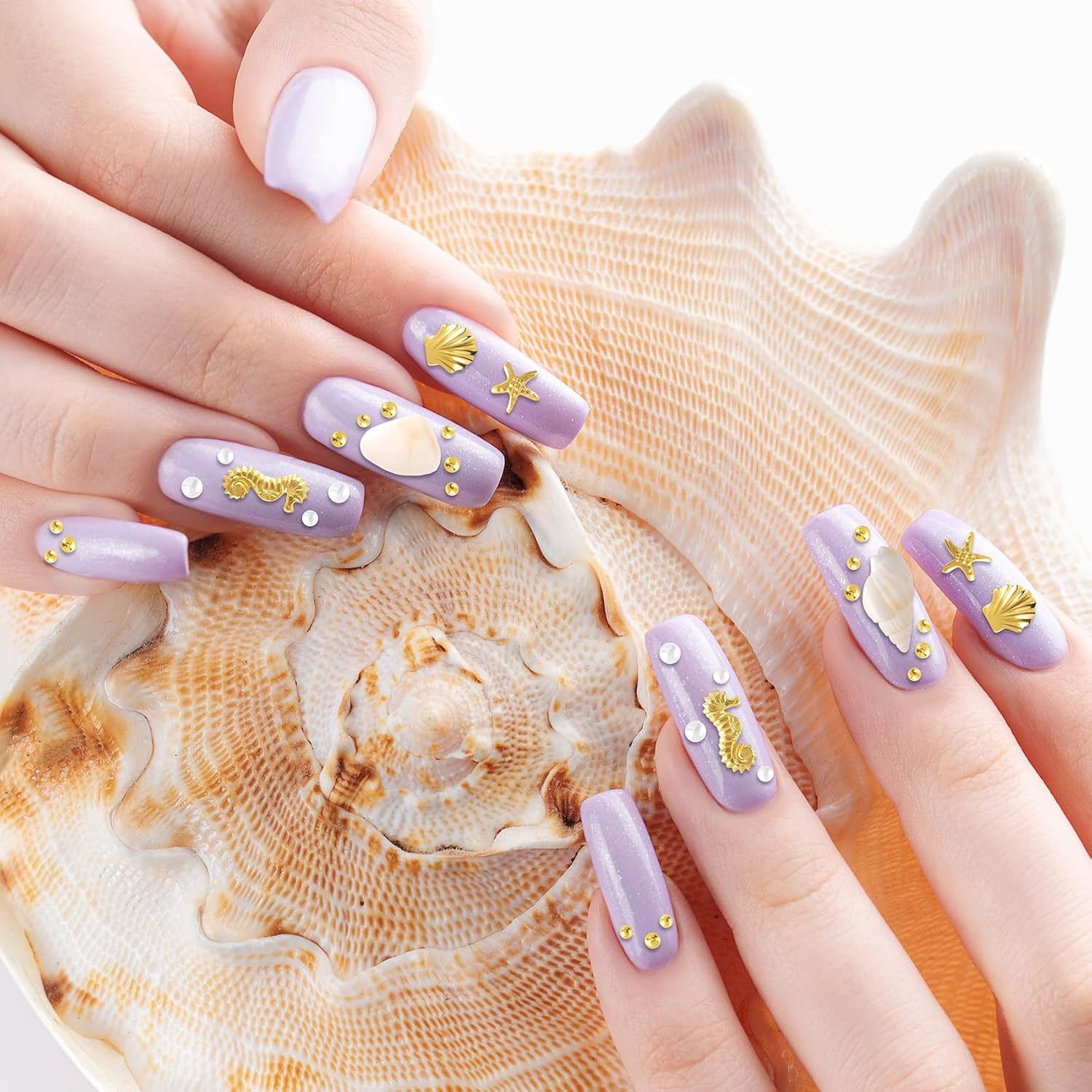 2 Boxes Ocean Beach Nail Art Charms, Gold 3D Starfish Seashell Nail Decoration G