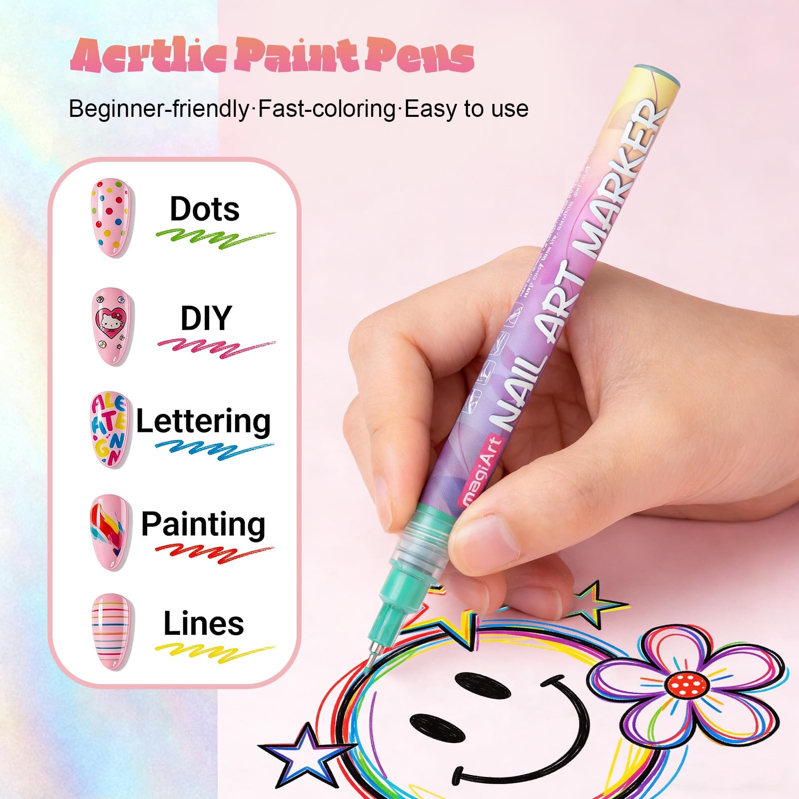 Nail Art Pens, 24 Colors Precision Tip Nail Art Markers Set Easy to Use for B…
