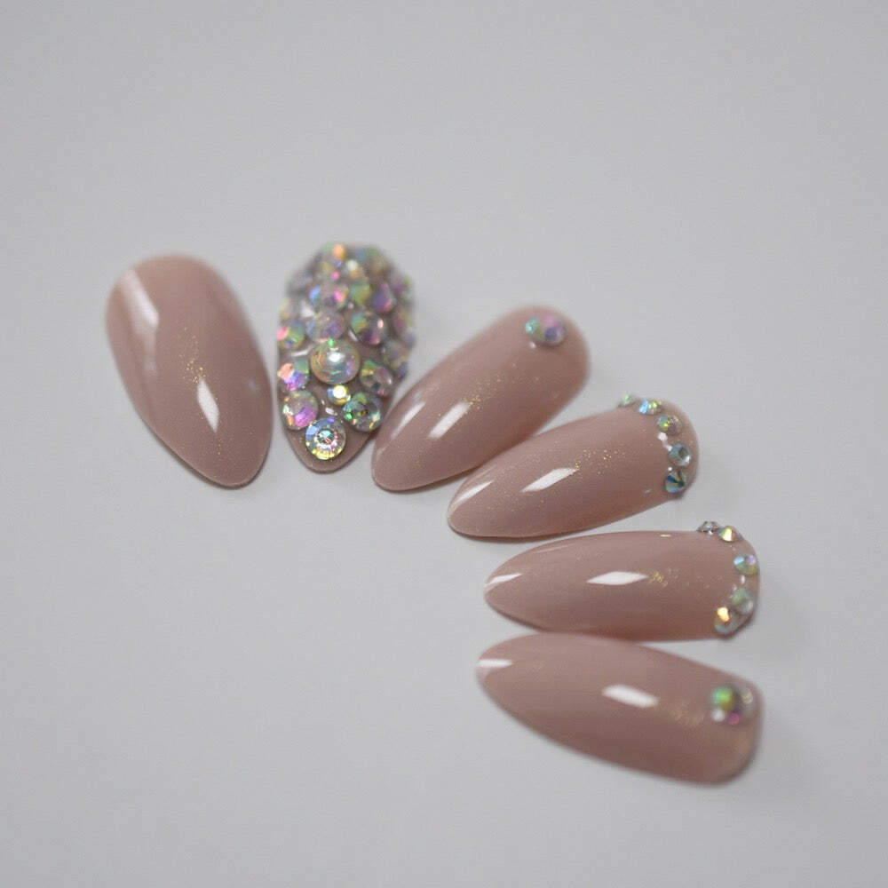 Nude 3D Crystal Design Nail Art Stiletto Long Acrylic Press On False Nails Set