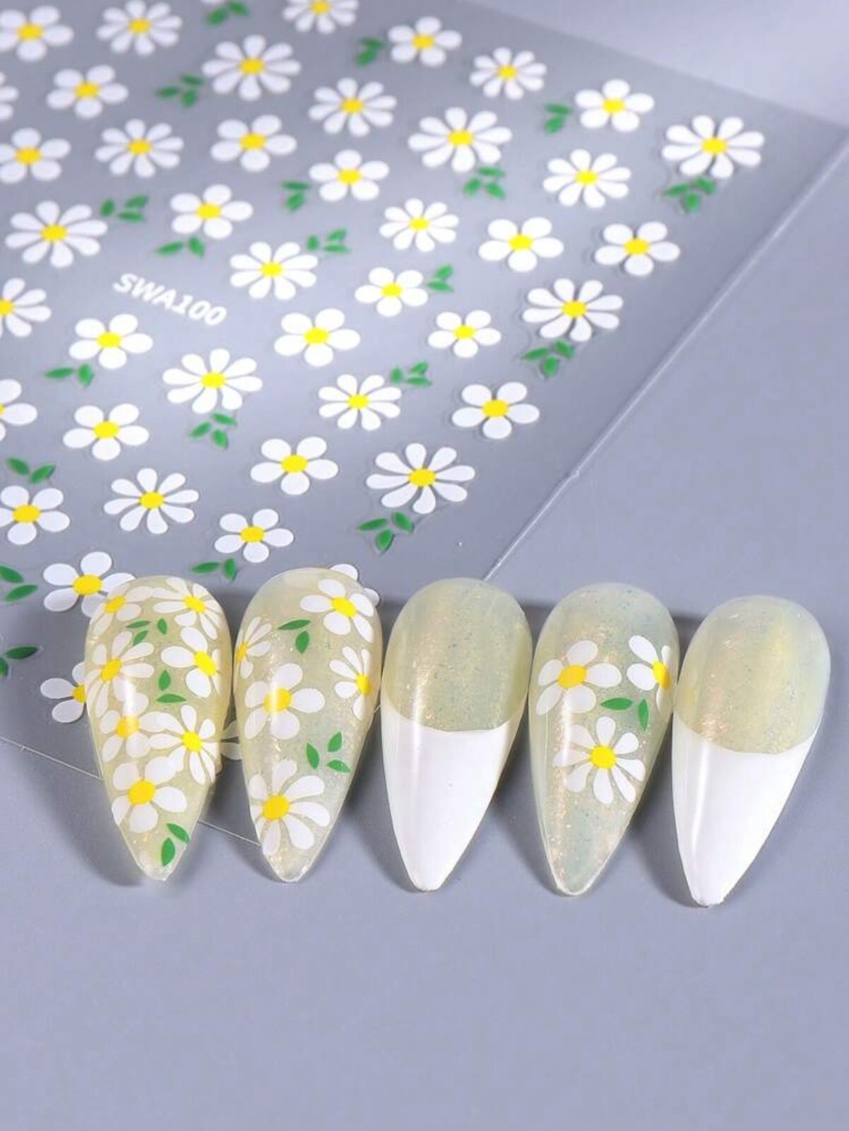 Daisy Nail Art Stickers Transfers Spring Summer Flowers Blue White Pink SWA100