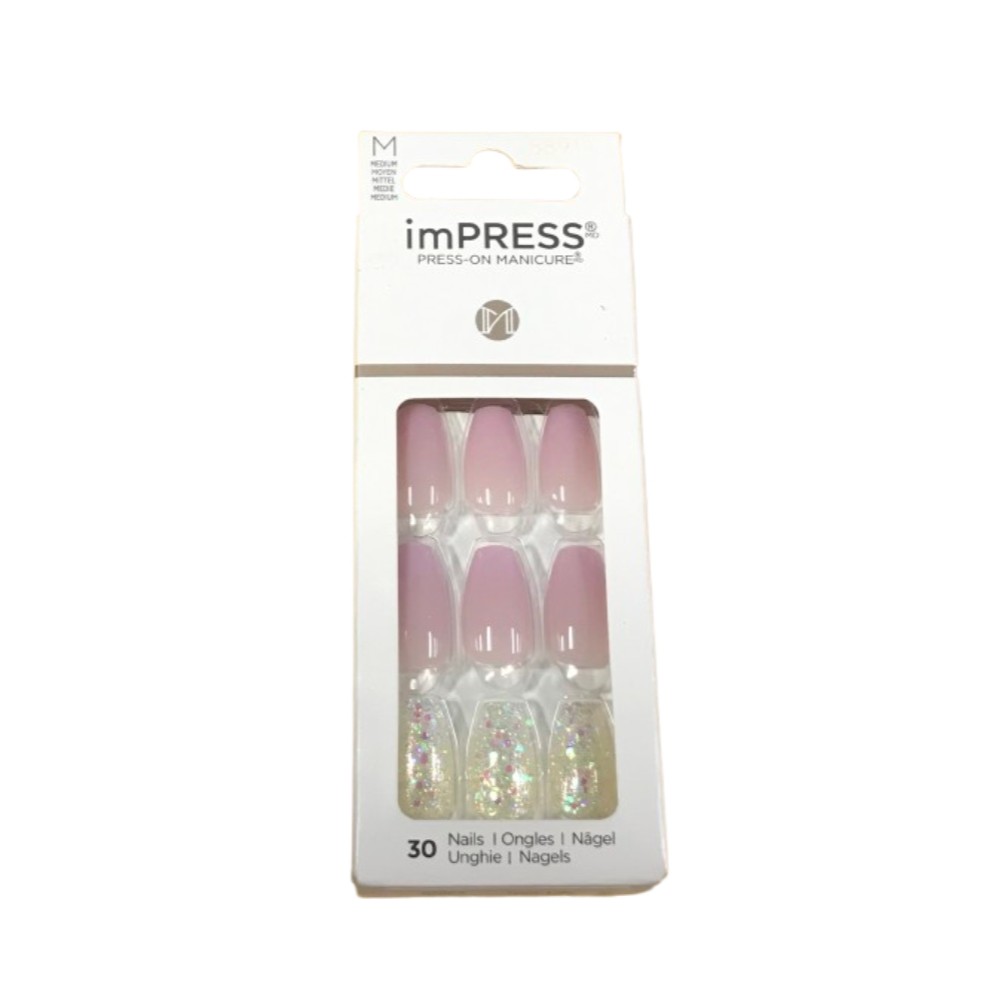 KISS imPRESS No Glue Mani 30Pcs Press On Nails Medium Size Coffin Shape New Life