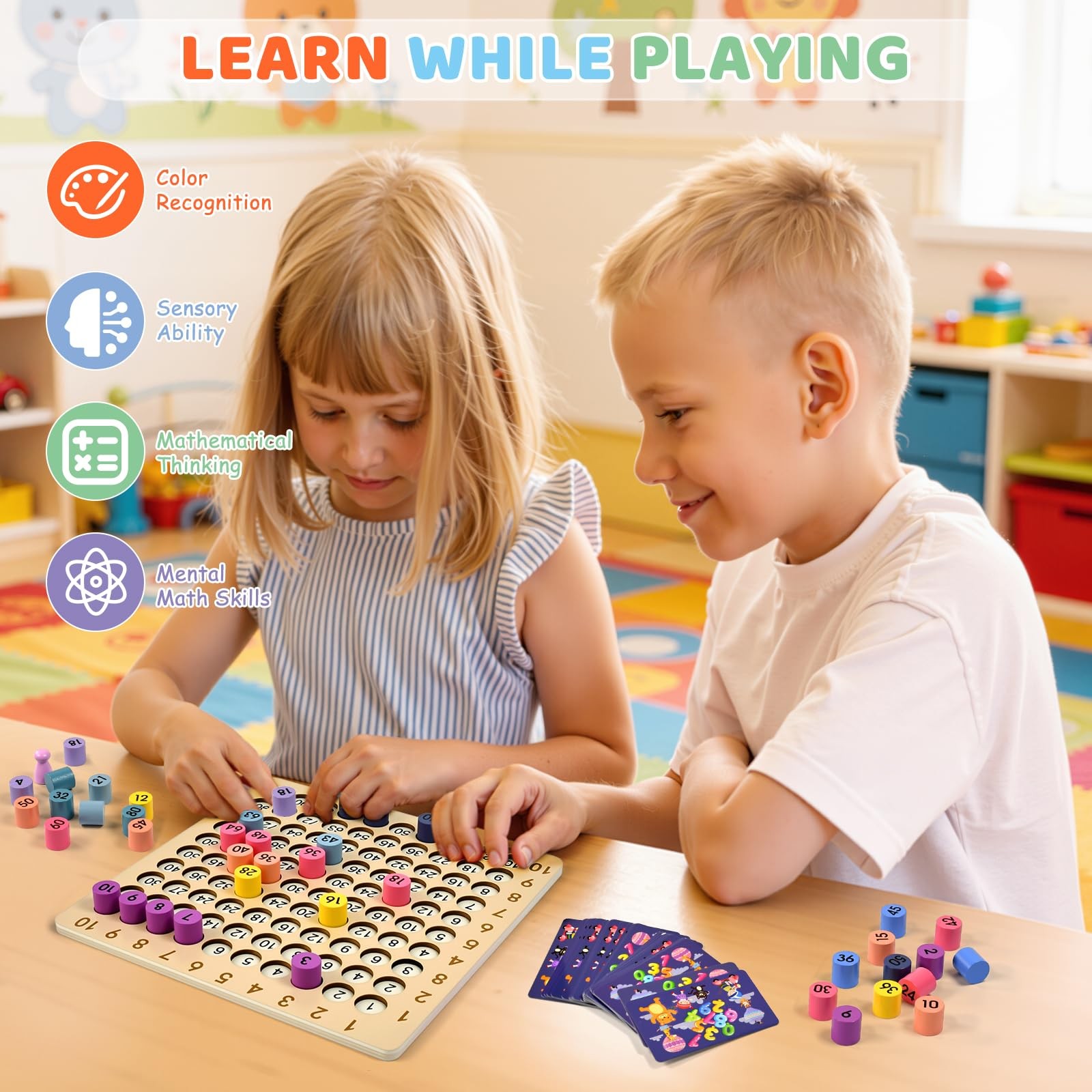 BUZIFU Wooden Montessori Multiplication Board Game: Math 9.2 x 9.4 inches