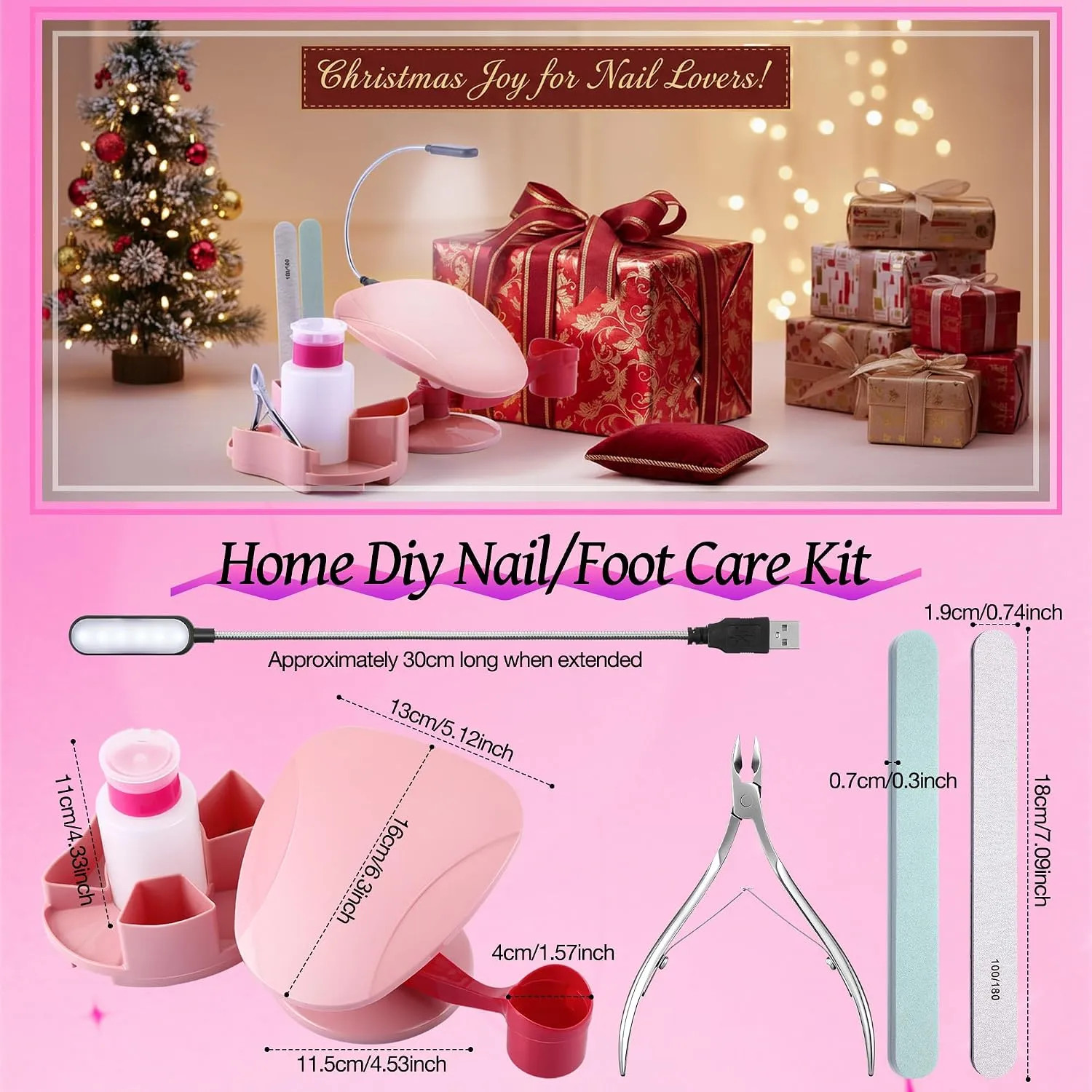 Nail Hand Rest Stand With LED 3 Piece Manicure Set Pink Adjustable Salon Station