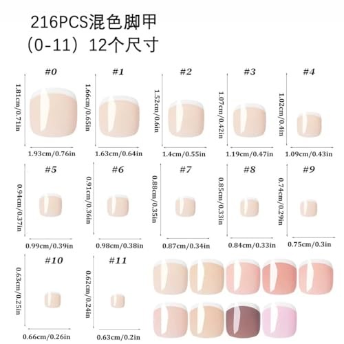 216Pcs French Tip Press on Toenails Mix Color Fake 1 Fl Oz (Pack of 1) Style03
