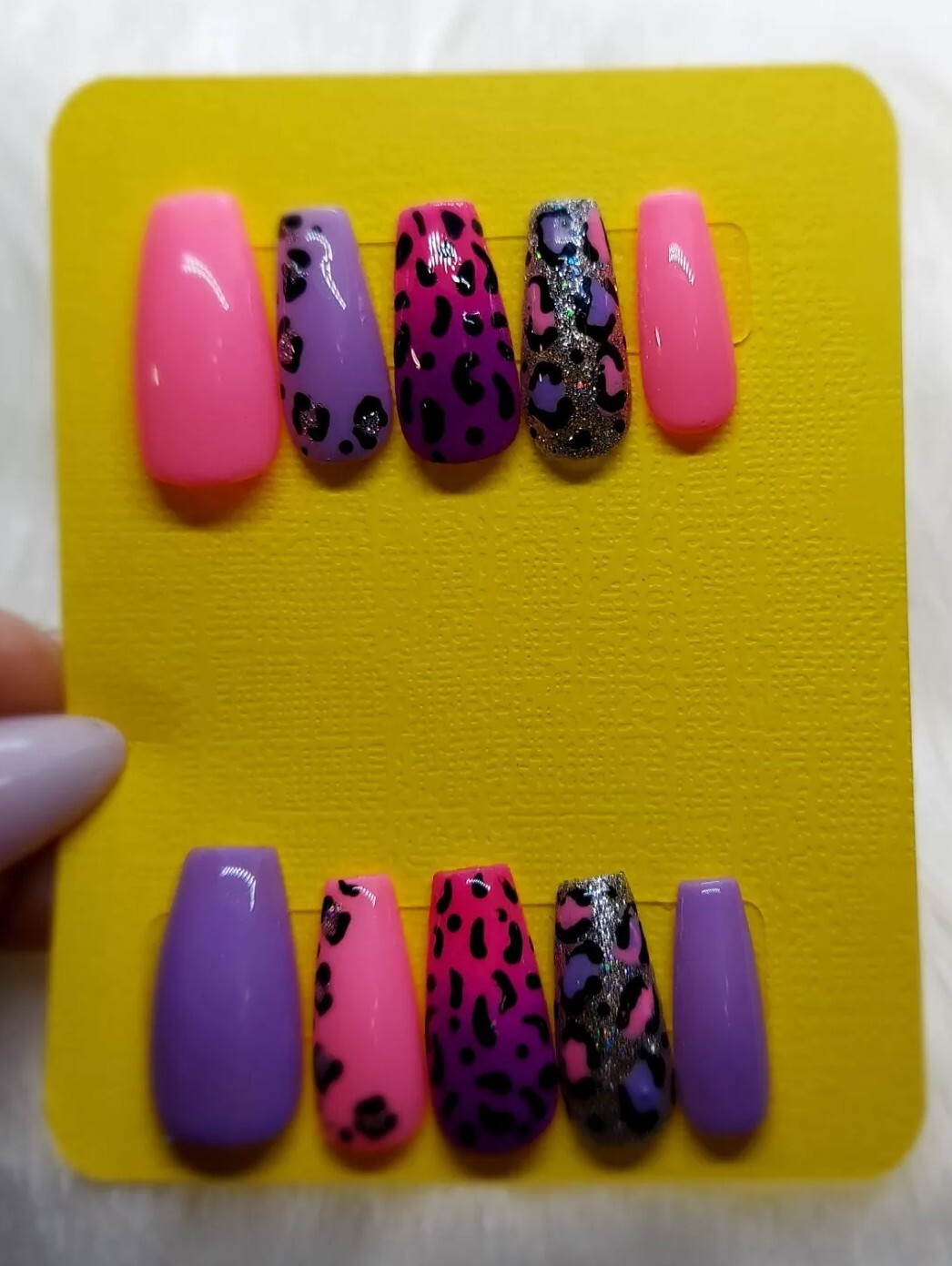 Leopard Print Nails Animal Print Nails Pink Purple Nails Silver Glitter Nails