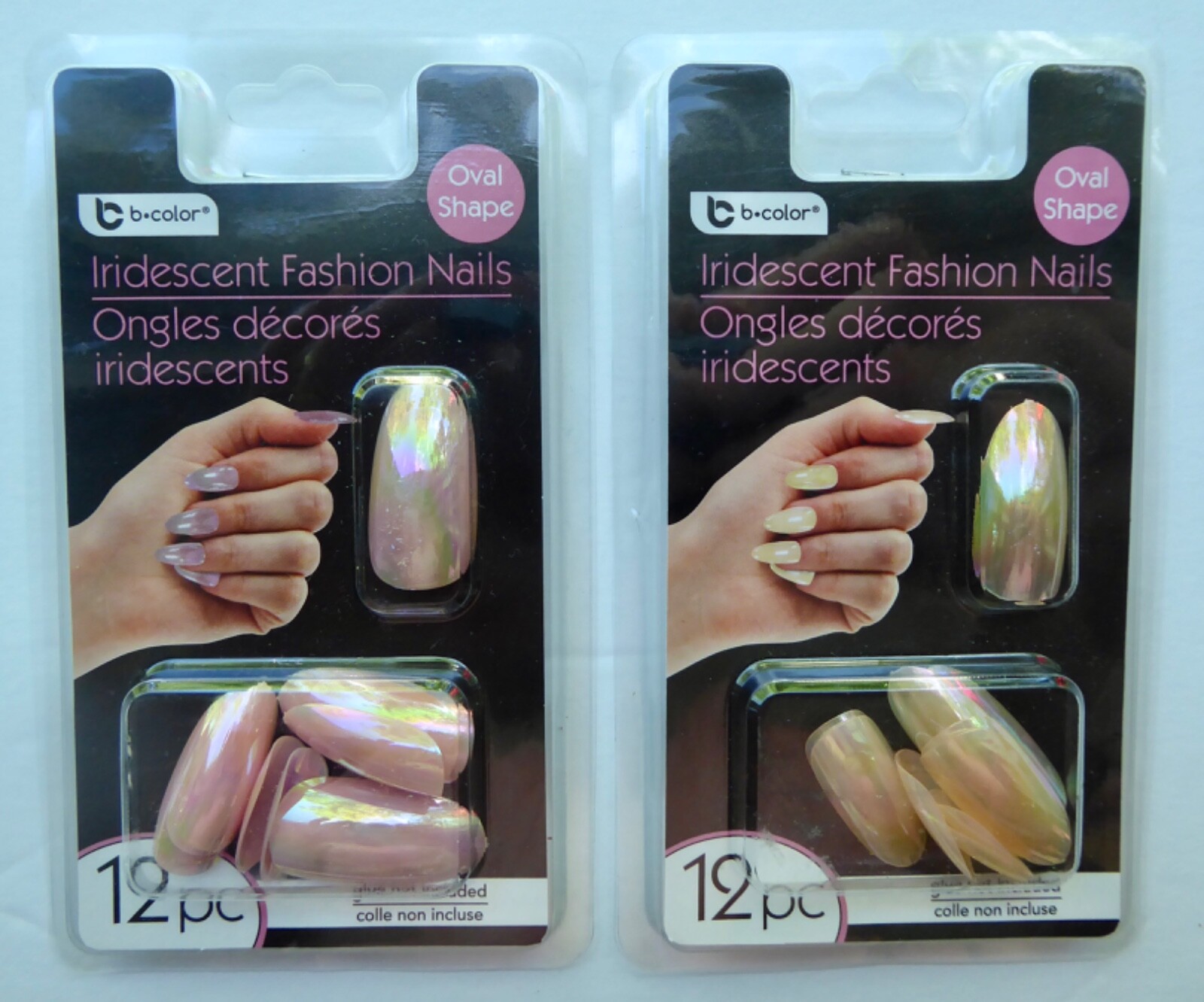 b•color Iridescent Fashion Press-On Nails 12 pcs~~2 (Two) Packages Oval Shape