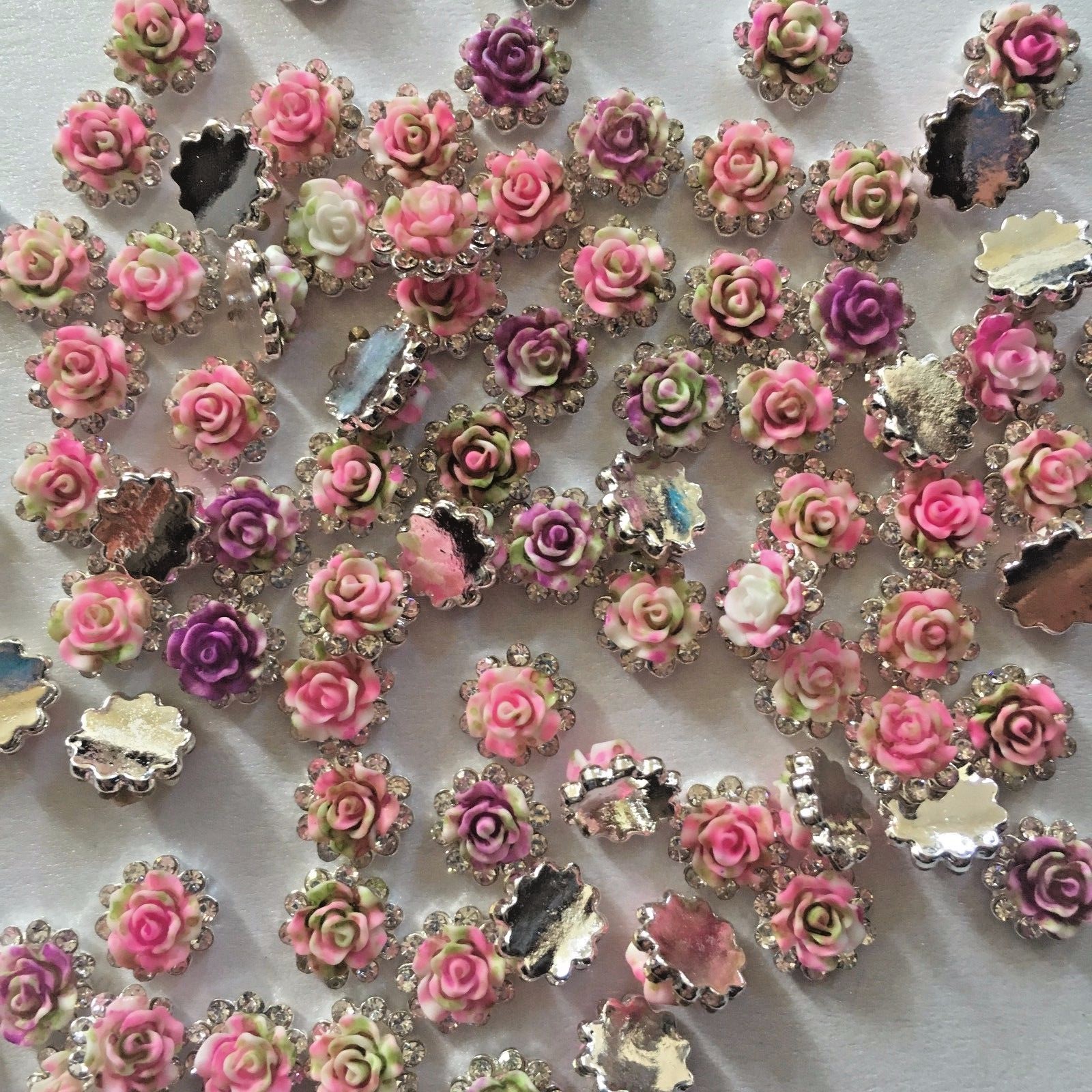 RESIN FLOWERS CRYSTAL RHINESTONES NAIL ART DECORATION 3D CHARM GEMS ACRYLIC STUD