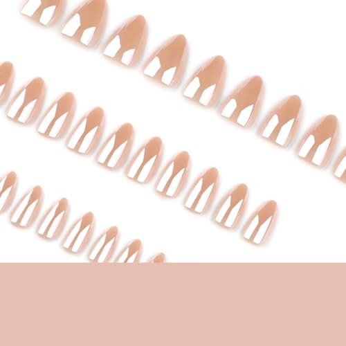 Pearl Chrome Press on Nails Short Almond Fake Nails Nude Nails Style-A Style-40