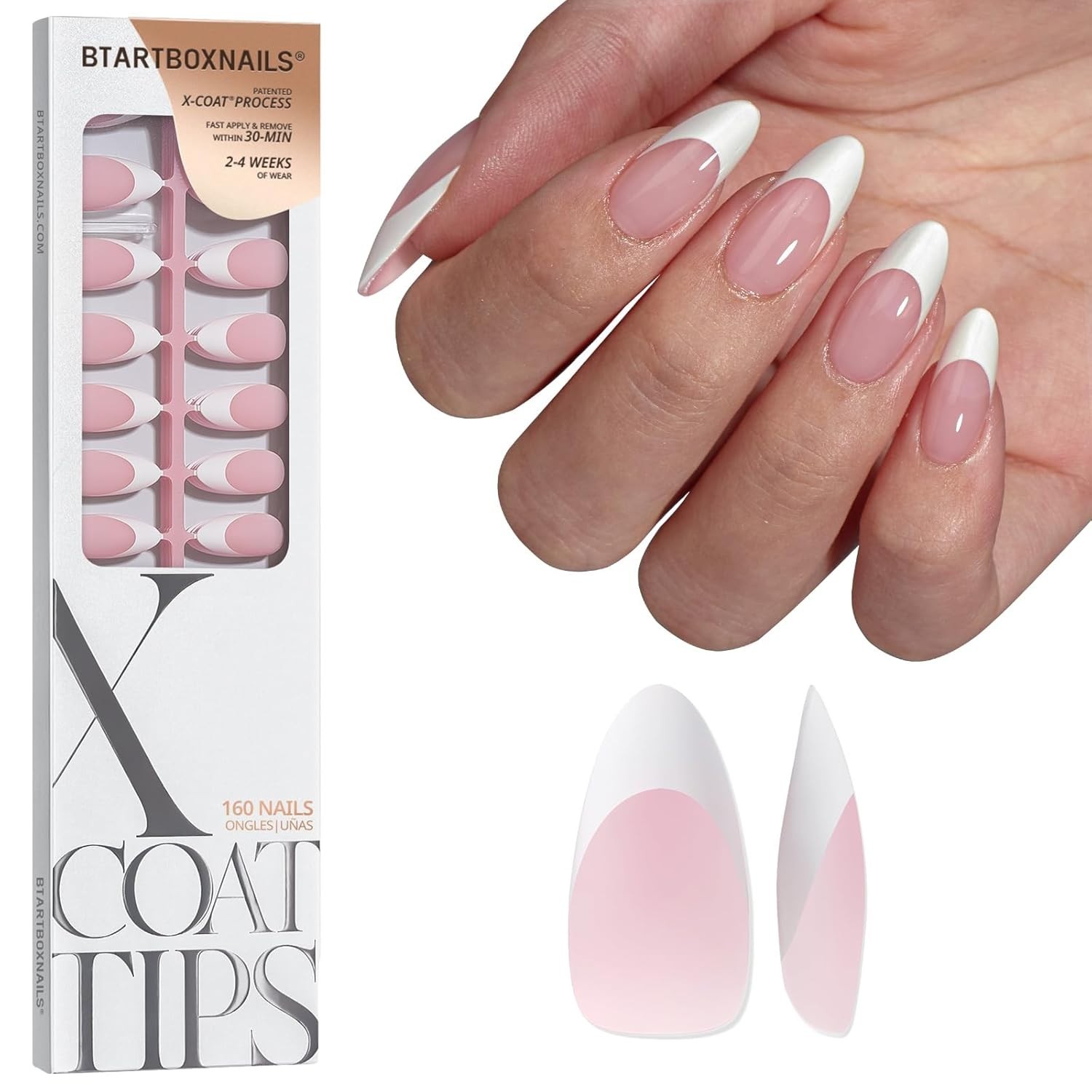 150 Piece French Tip Nails – Pink Almond Gel Tips for Perfect At-Home Manicures