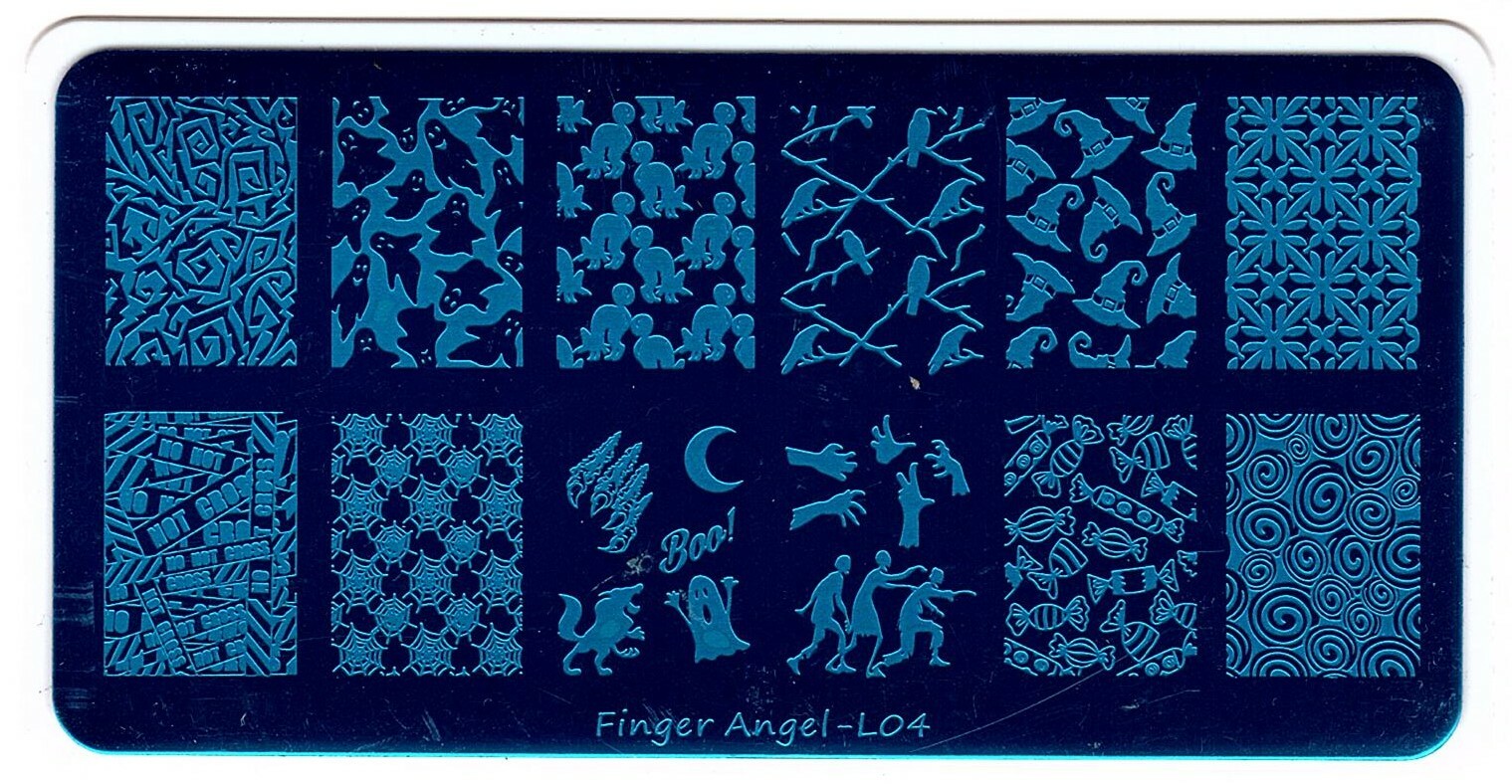 4 pcs Lot Halloween Designs Manicure Nail Art Stencil Image Stamping Scraper Kit
