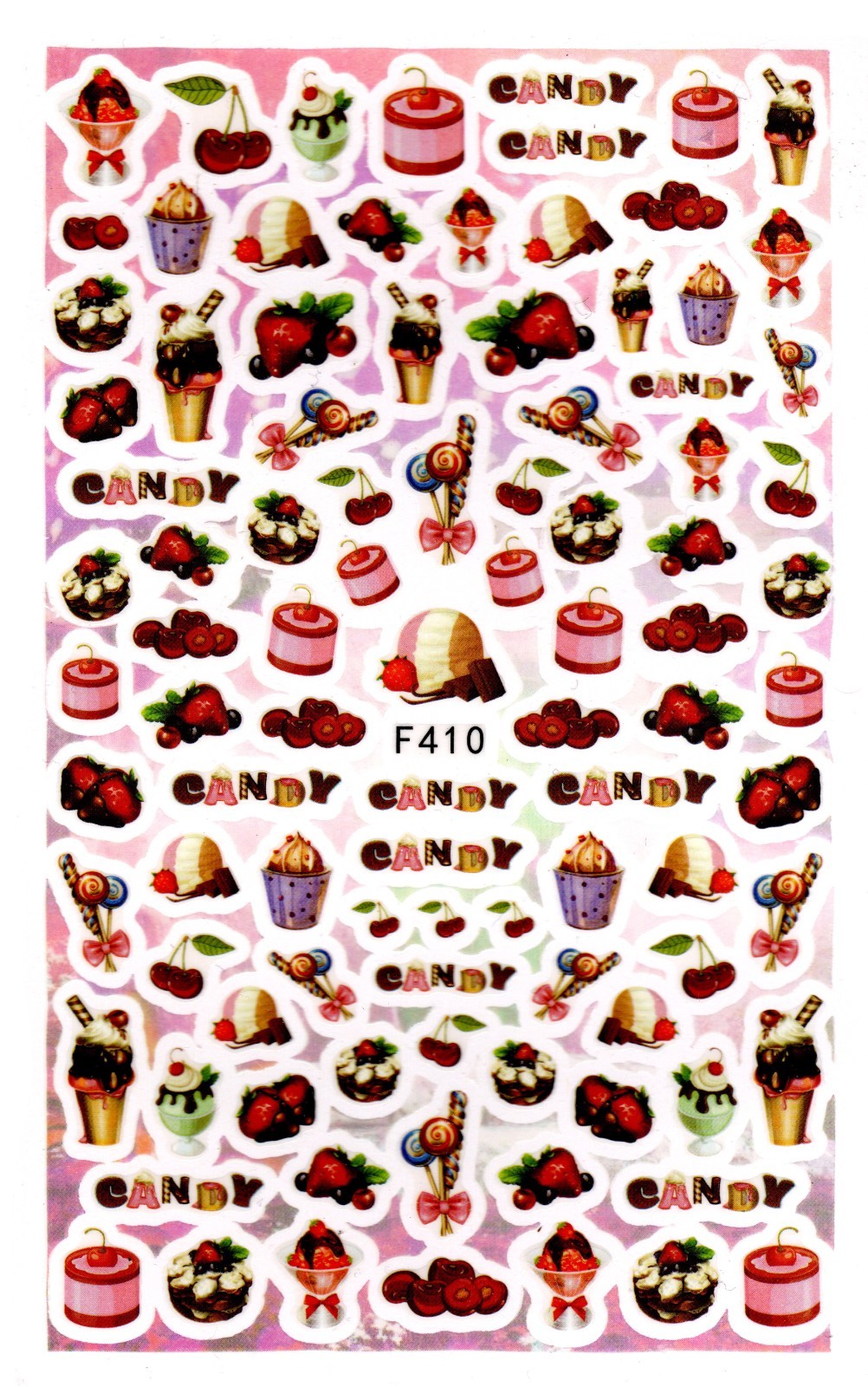 Nail Art 3D Decal Stickers strawberries in chocolate cake ice cream candy F410