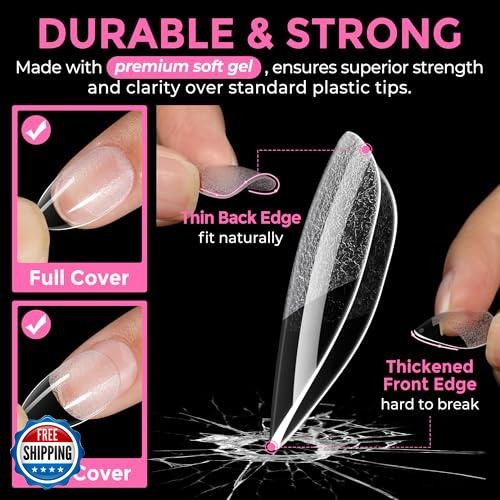 UNA GELLA Short Almond Fake Nails 216pcs Pre-shape Gel Acrylic Nail Tips for