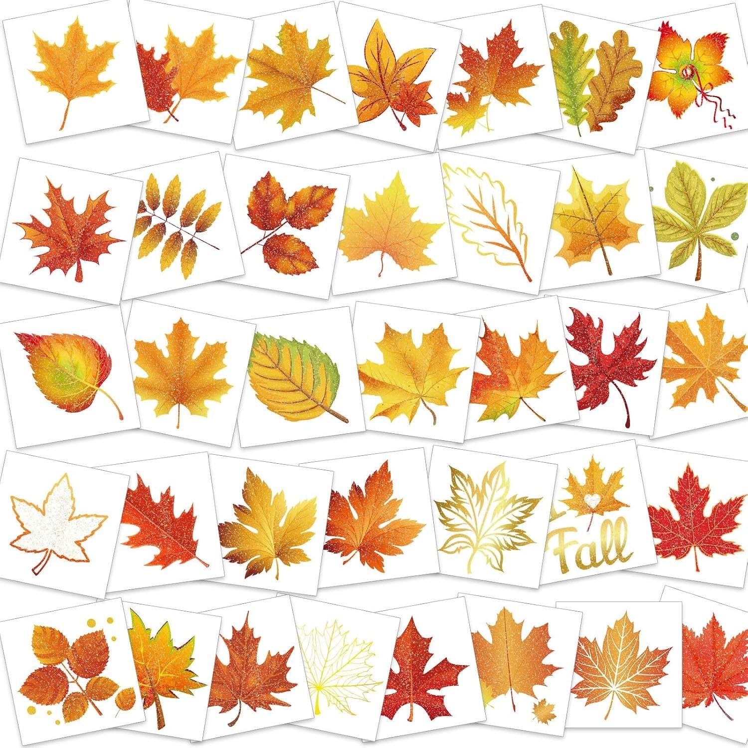 72pcs Glitter Fall Leaves Temporary Tattoos Autumn Harvest Tattoos Stickers f…