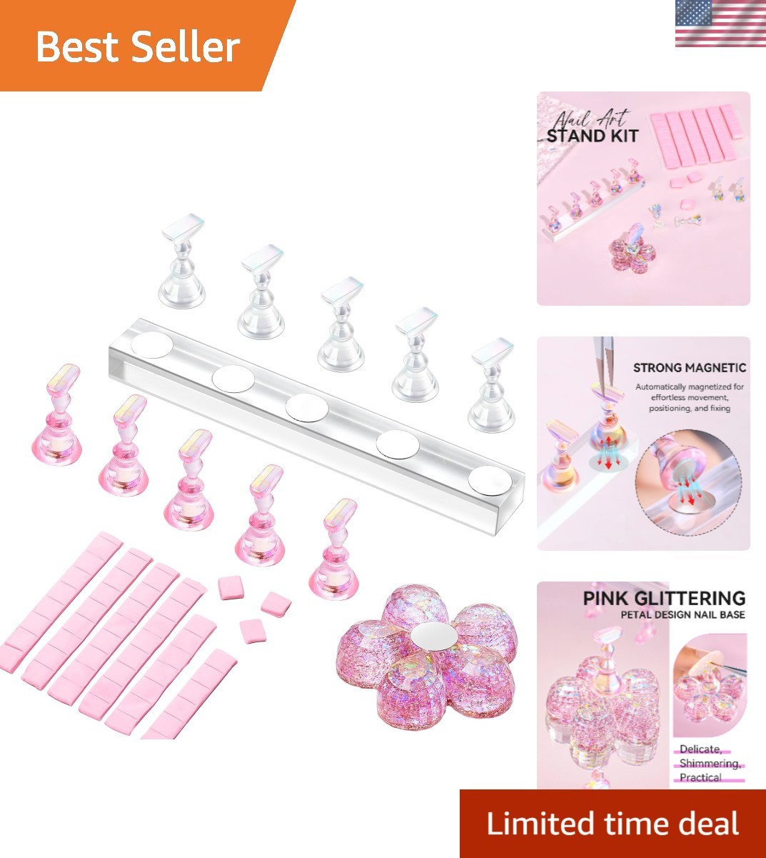 Portable Acrylic Nail Stand with Rainbow Holders for Salon & DIY Enthusiasts