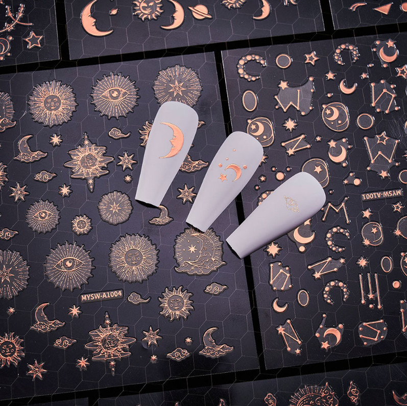 6 Sheets Set Moon Star Sun Gold Silver Nail Art Sticker Decoration Manicure NS53