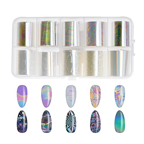 10 Rolls White Pearl Color Holographic Nail Foil Transfer Sticker Roll Set