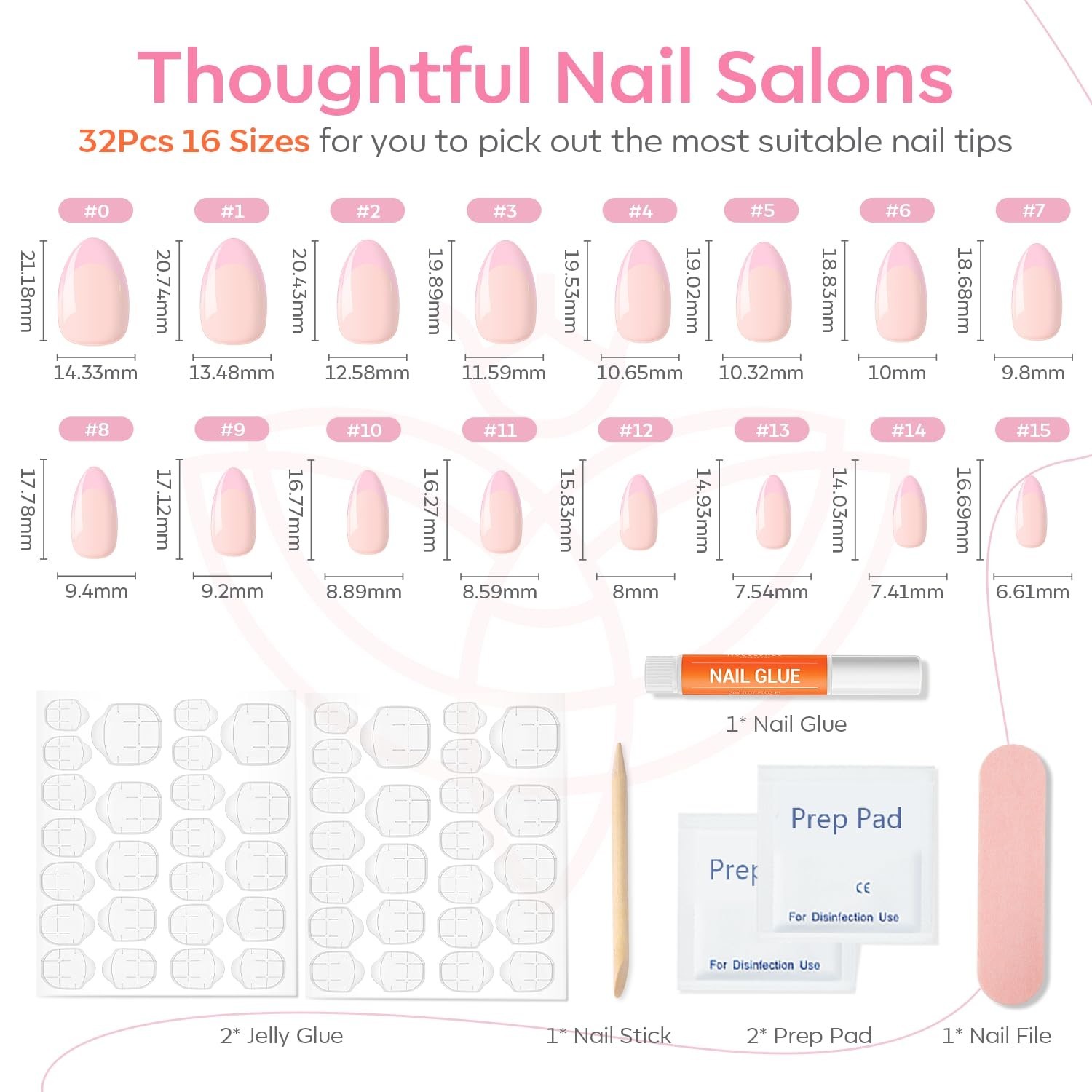 Durable Pink French Press On Nails Kit – 32pcs, Long-Lasting and Non-Toxic