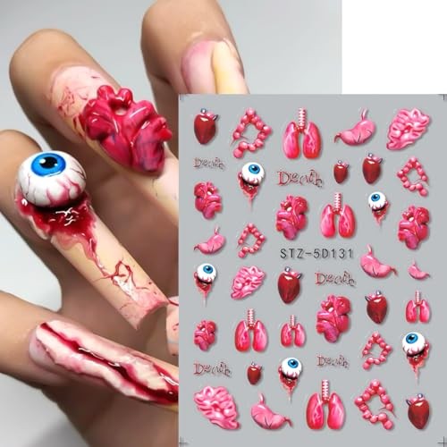 8 Sheets Halloween Nail Stickers for Nail Art 5D Self-Adhesive Nail Decals