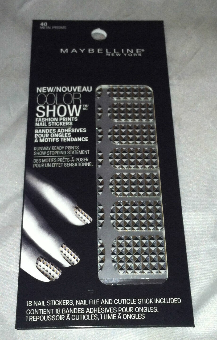 Maybelline # 40 METAL PRISMS Color Show Lmtd Ed Nail Stickers Black Silver Gold