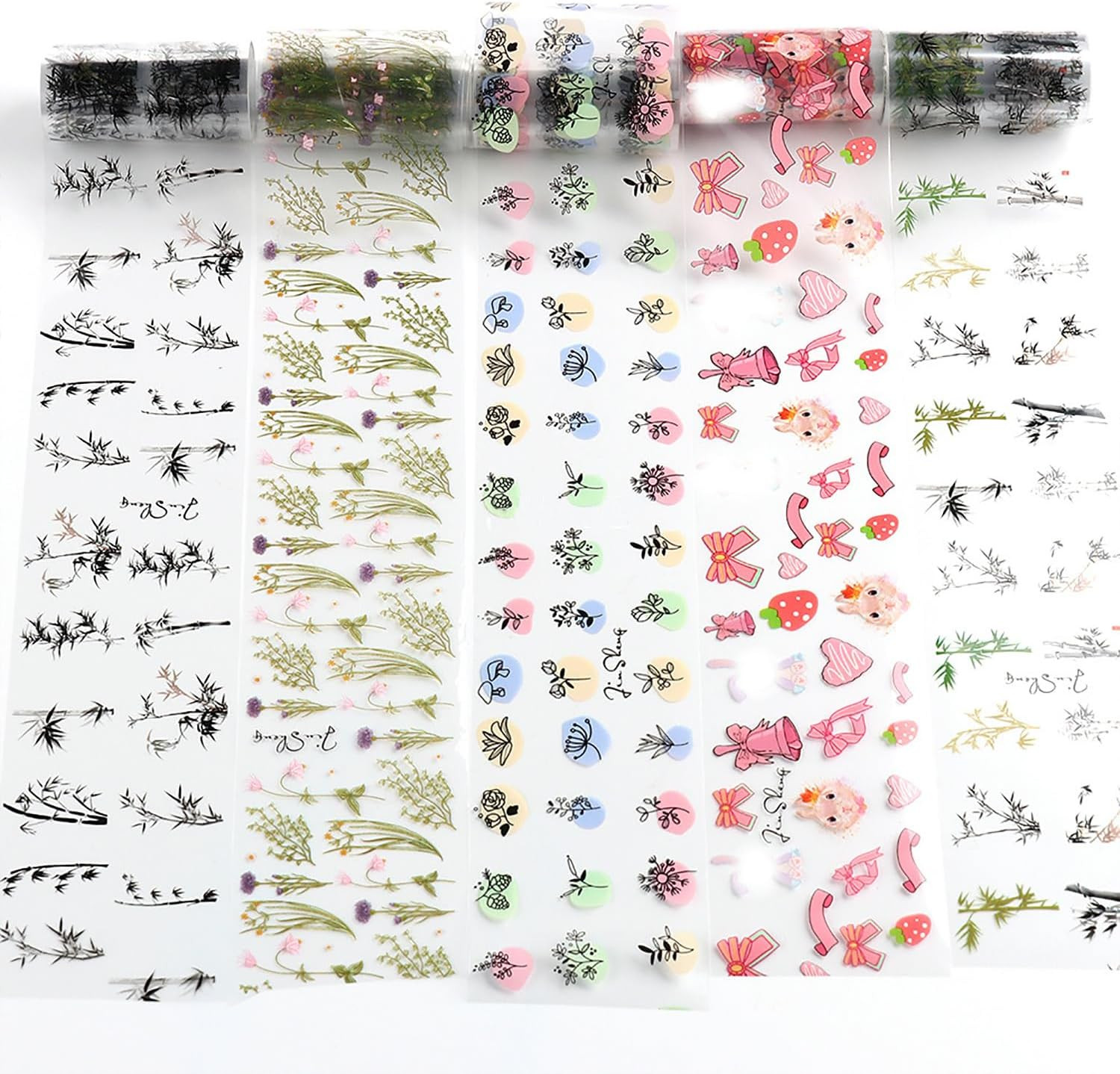 10 Rolls Flower Nail Foil Transfer Sticker Kit Bamboo Ink Painting Pattern Nail