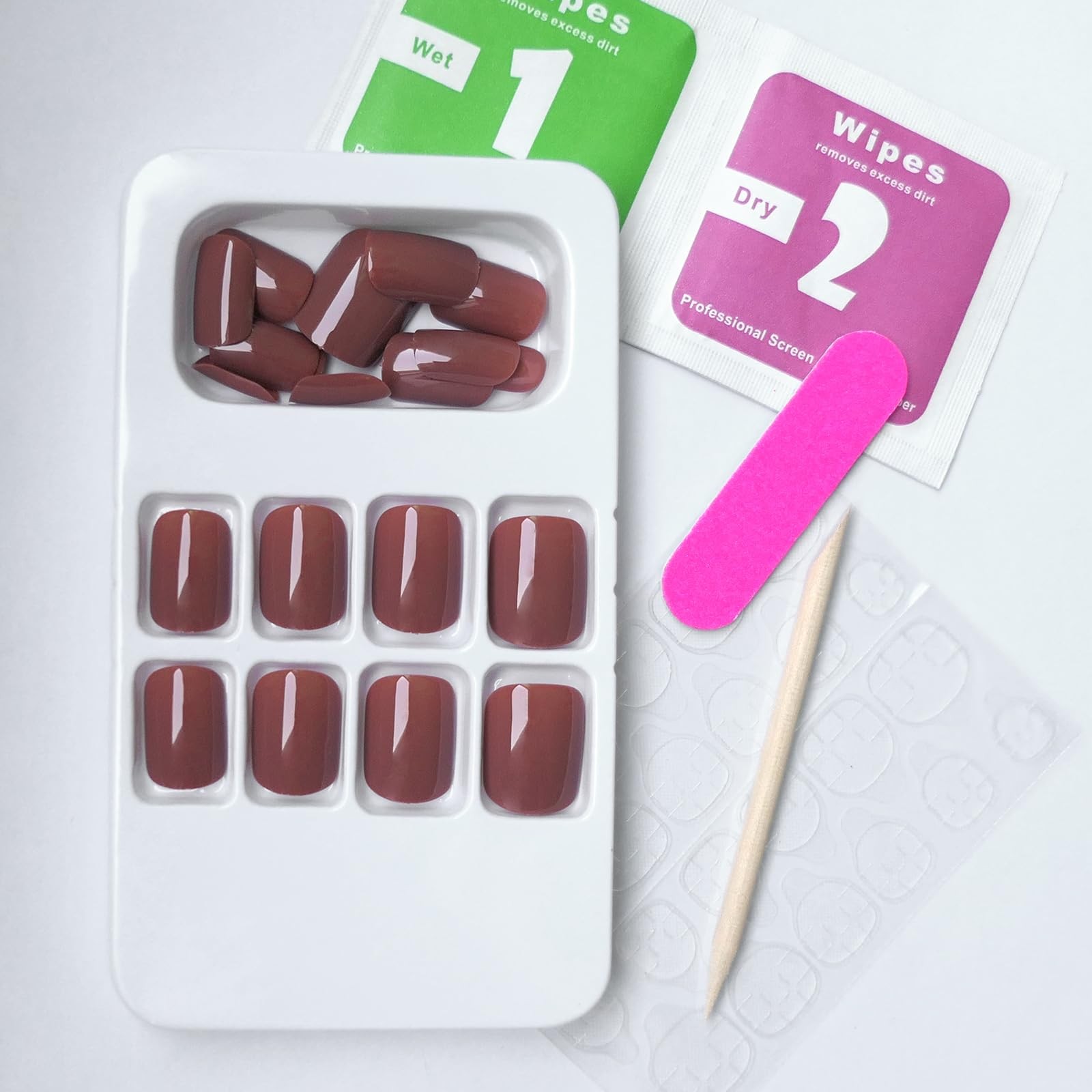 24pcs Brown Press on Nails Short Square Fake Nails Gel Glossy Square Nails Pr…