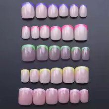 1BOX Candy Color French Short Square False Nails Pink/Green/Purple Full Cover Ma
