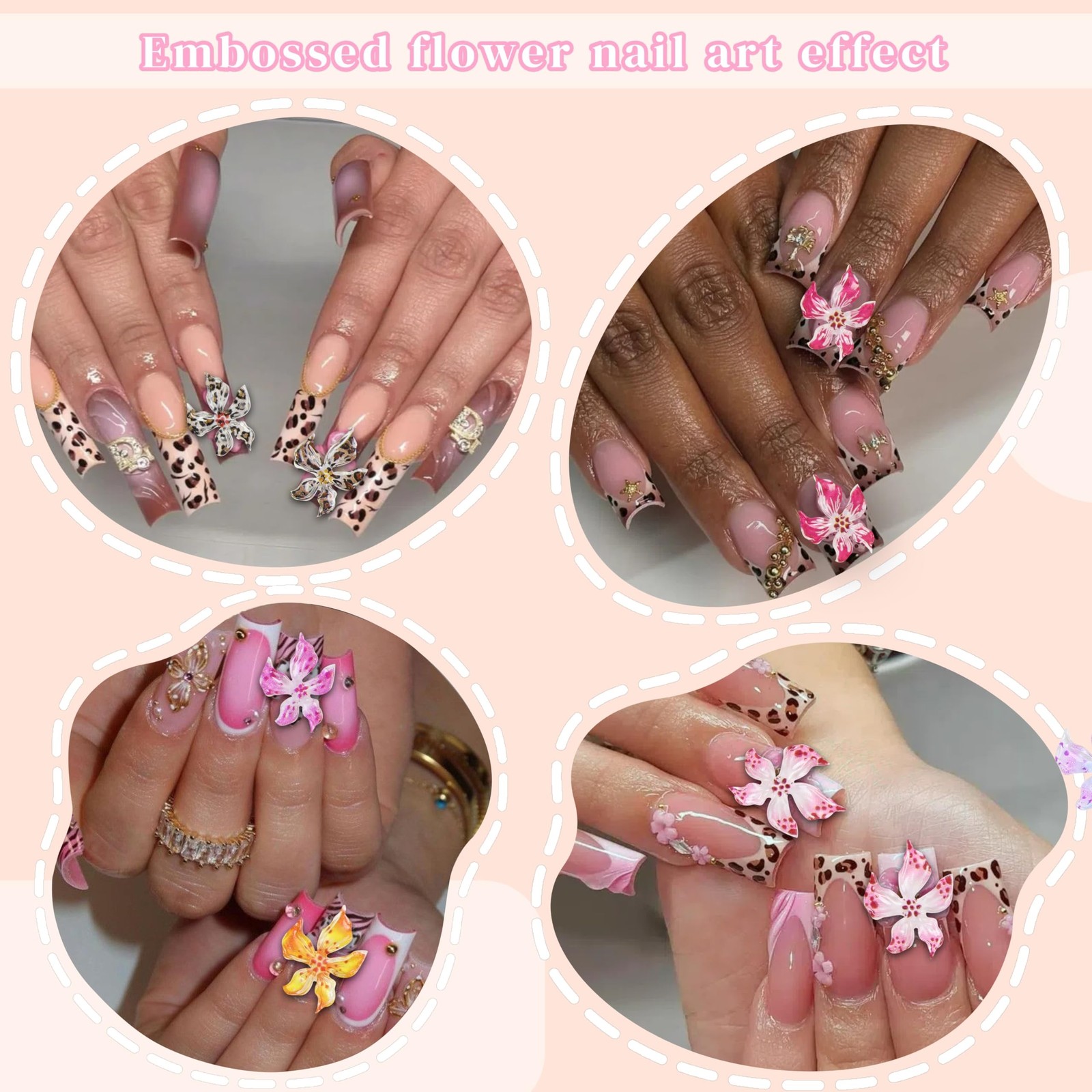 120Pcs 12 Grids Flower Nail Art Charms Cute Hawaii Flower Nail Rhinestones Co…