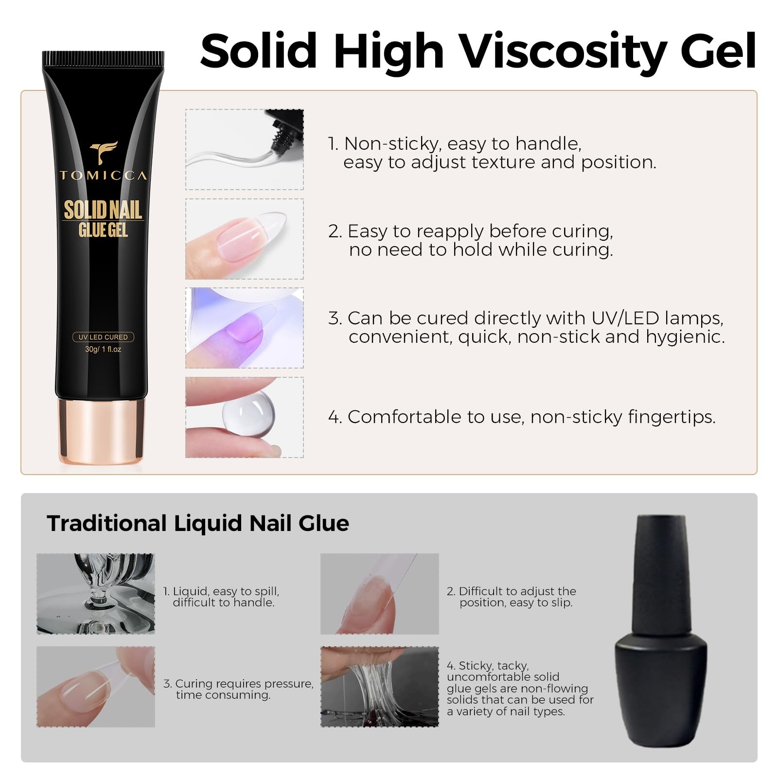 5 in 1 Gel Nail Glue, UV Nail Glue for Press ons, UV Lamp Required