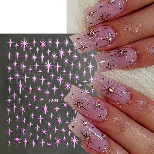 Star Nail Art Stickers Silver Metallic 3D Nail Decals 4PCS Glitter Nail style01